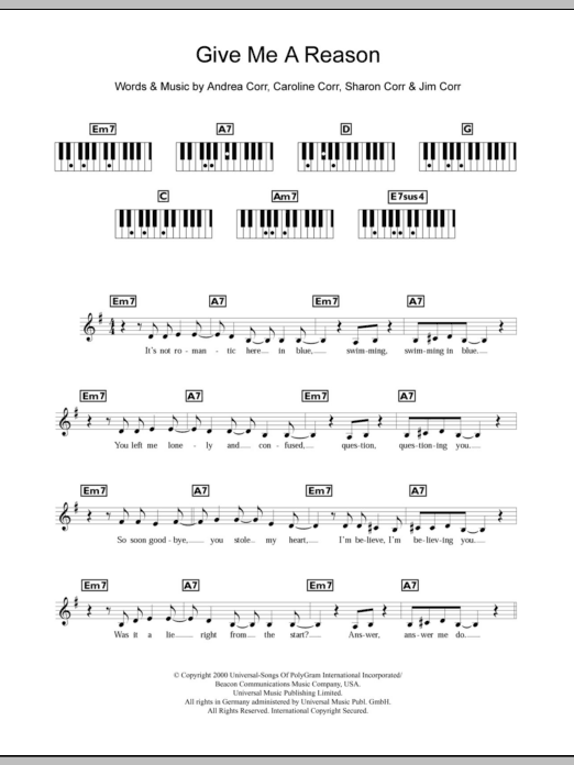 Download The Corrs Give Me A Reason Sheet Music