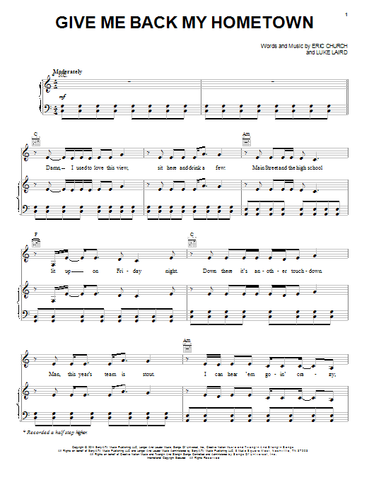 Download Eric Church Give Me Back My Hometown Sheet Music