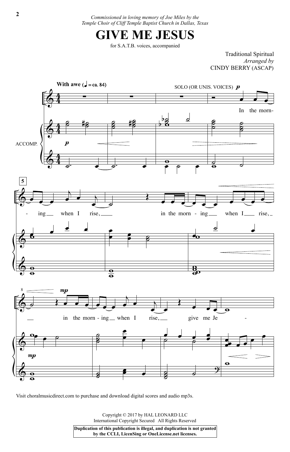 Download Cindy Berry Give Me Jesus Sheet Music
