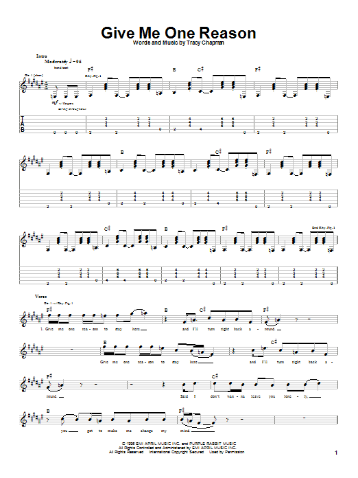 Download Tracy Chapman Give Me One Reason Sheet Music