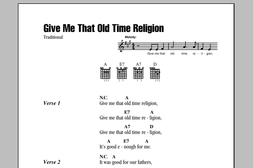 Download African-American Spiritual Give Me That Old Time Religion Sheet Music