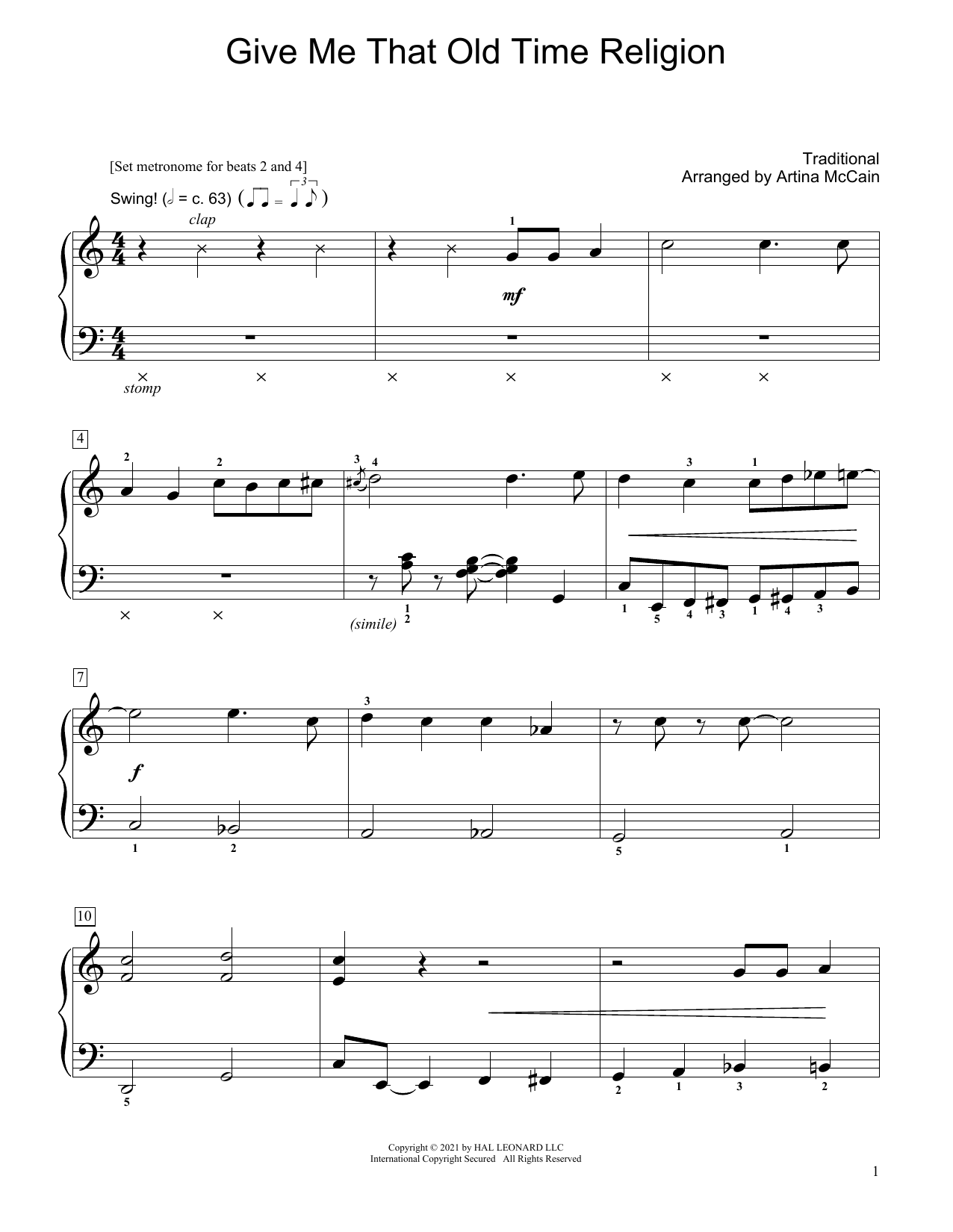 Download Traditional Give Me That Old Time Religion (arr. Ar Sheet Music