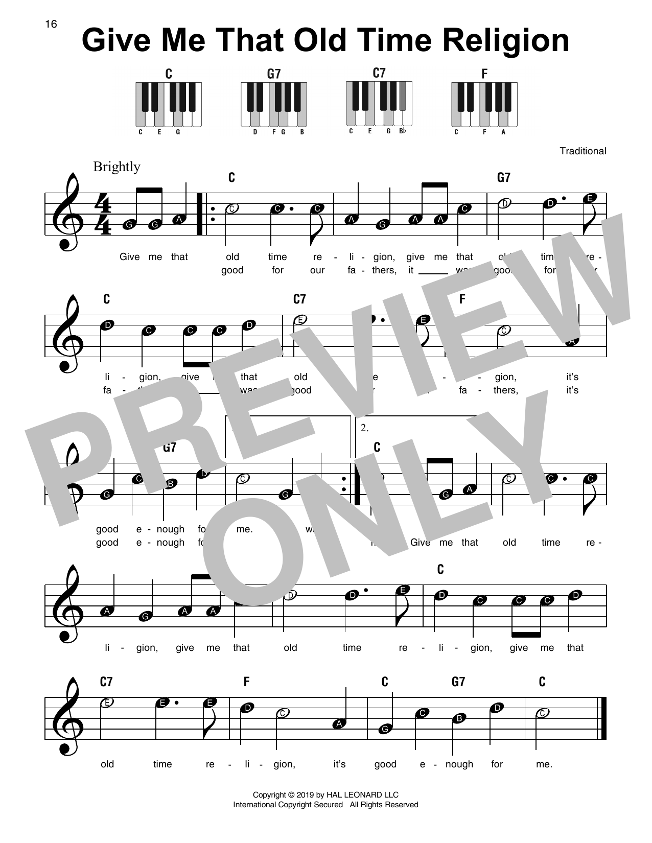 Download Traditional Give Me That Old Time Religion Sheet Music