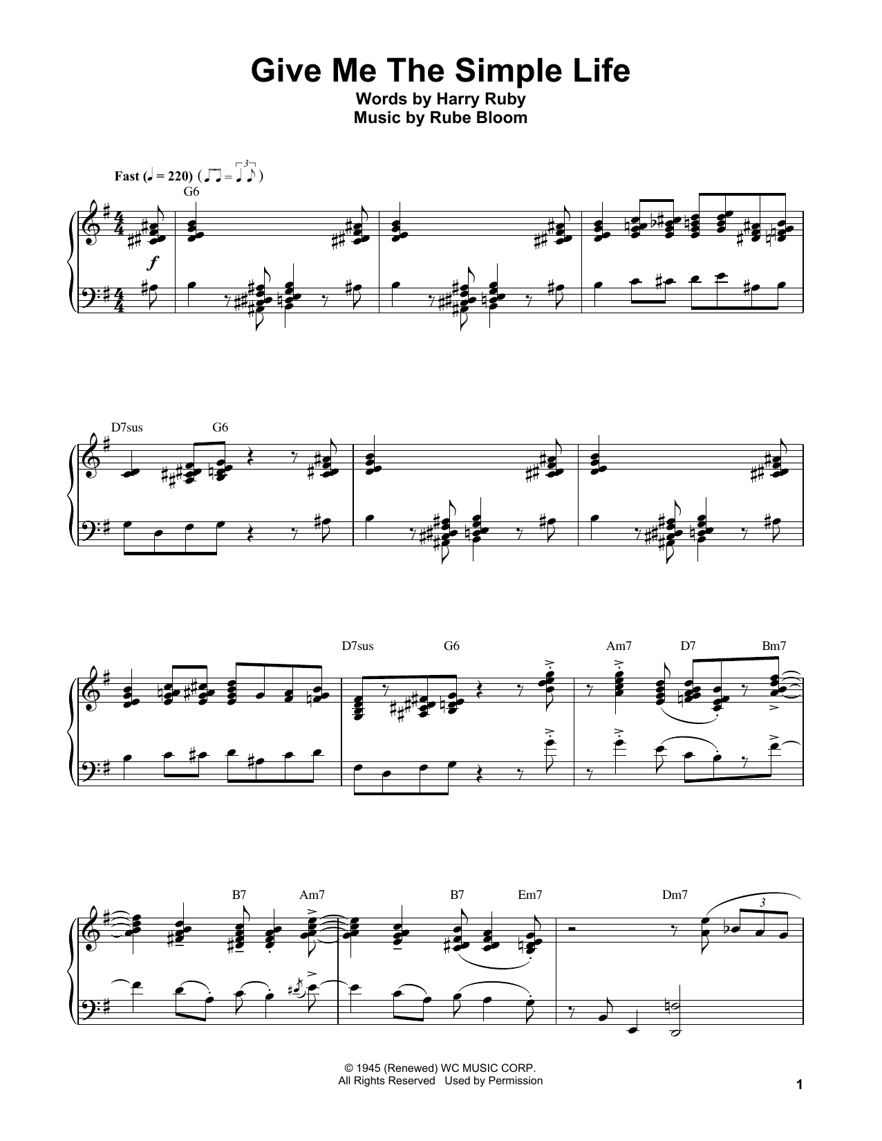 Download Oscar Peterson Give Me The Simple Life Sheet Music