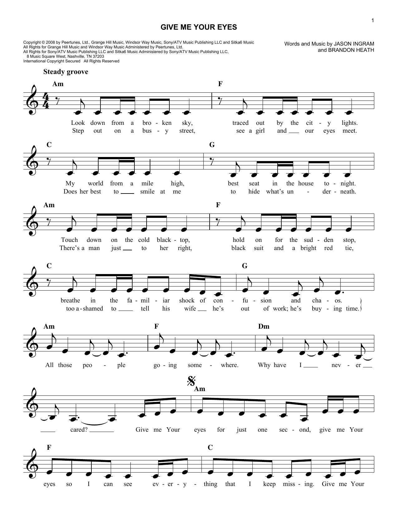 Download Brandon Heath Give Me Your Eyes Sheet Music