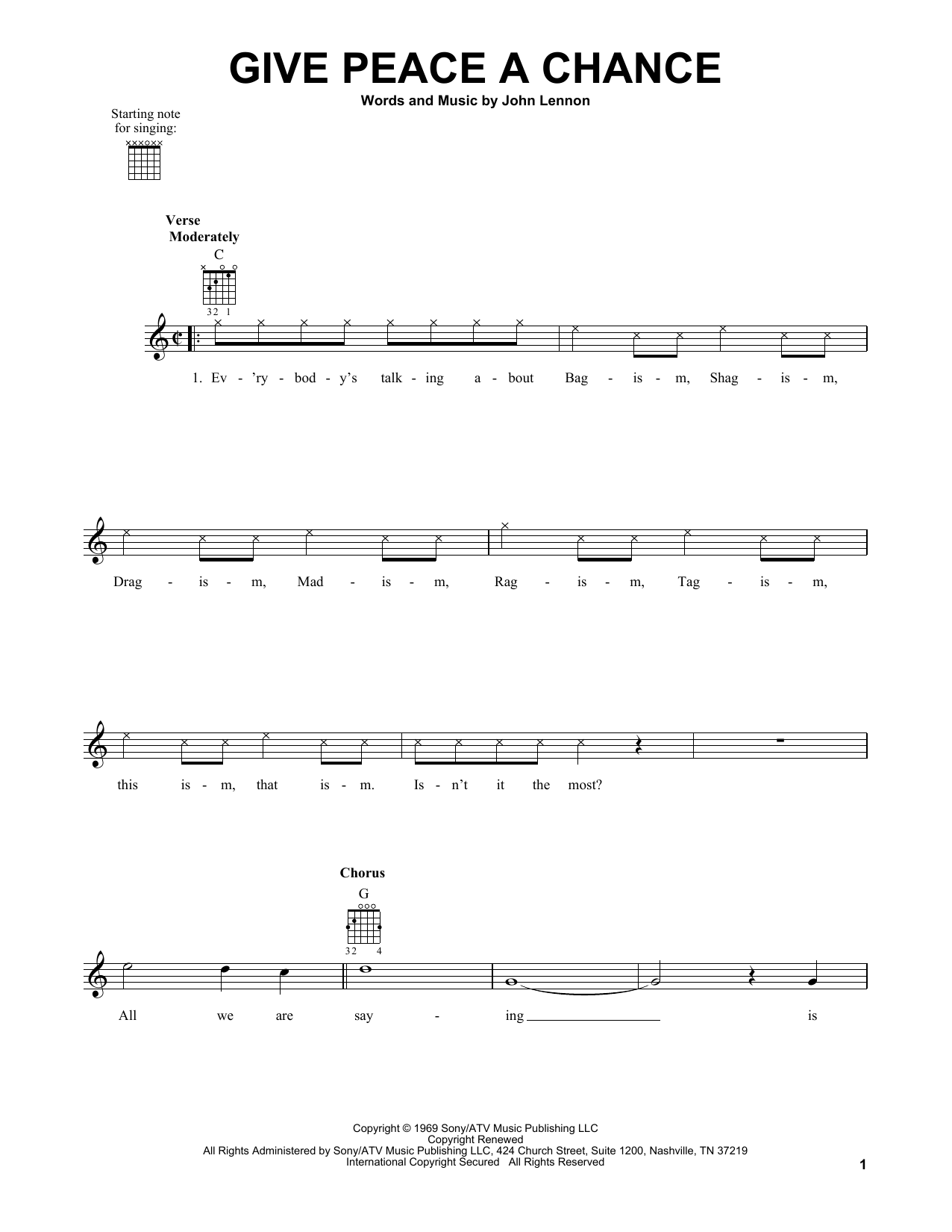 Download The Beatles Give Peace A Chance Sheet Music