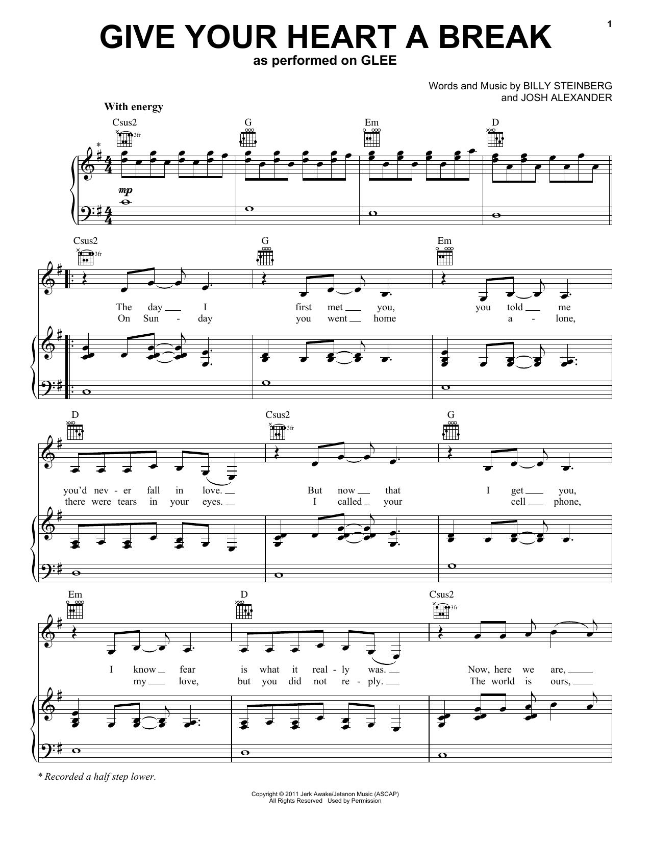 Download Glee Cast Give Your Heart A Break Sheet Music