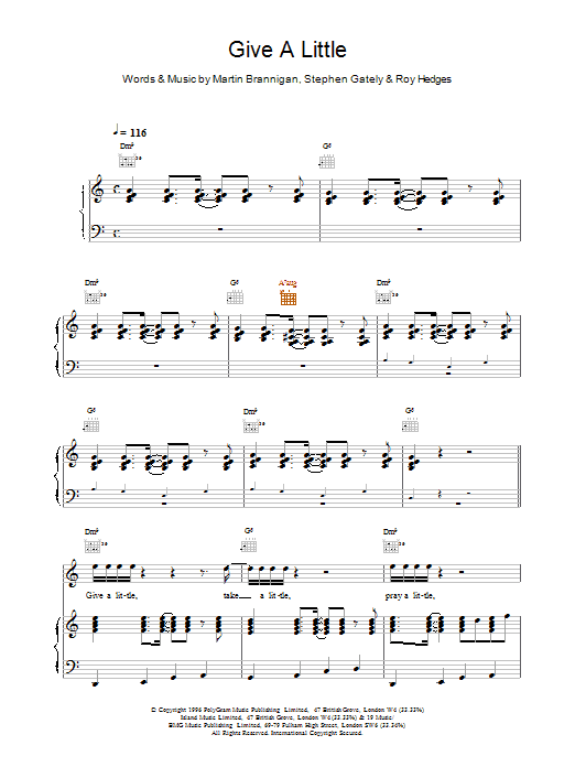 Boyzone Give A Little sheet music notes printable PDF score
