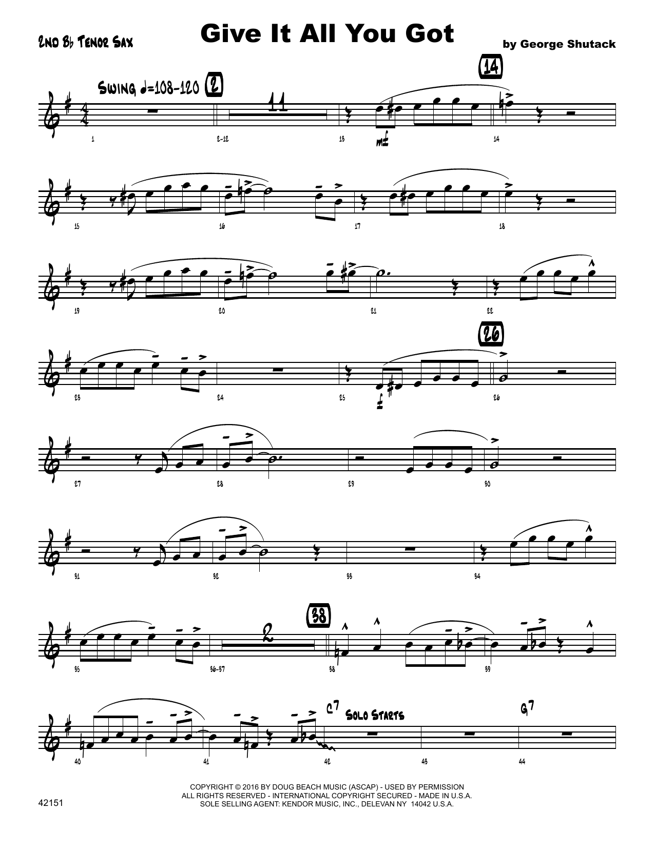 Download George Shutack Give It All You Got - 2nd Bb Tenor Saxo Sheet Music