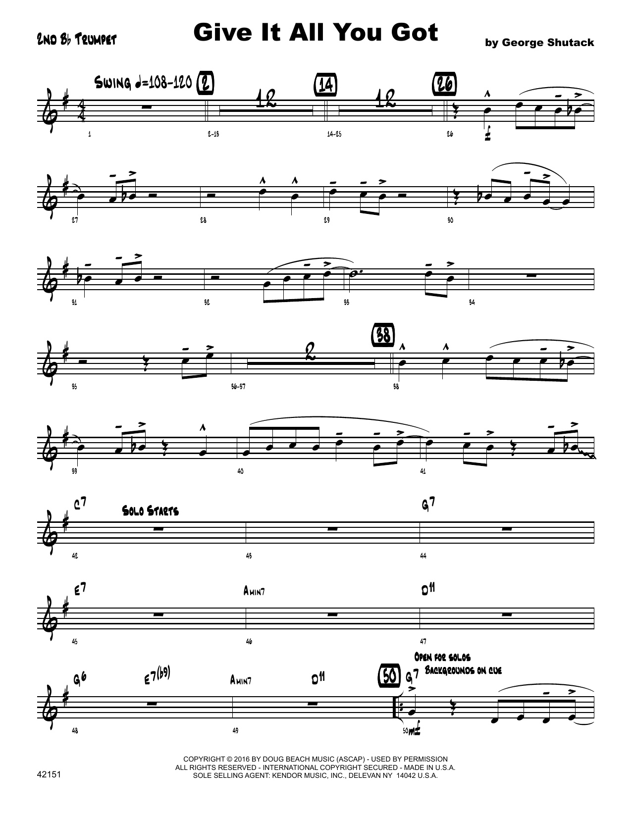 Download George Shutack Give It All You Got - 2nd Bb Trumpet Sheet Music