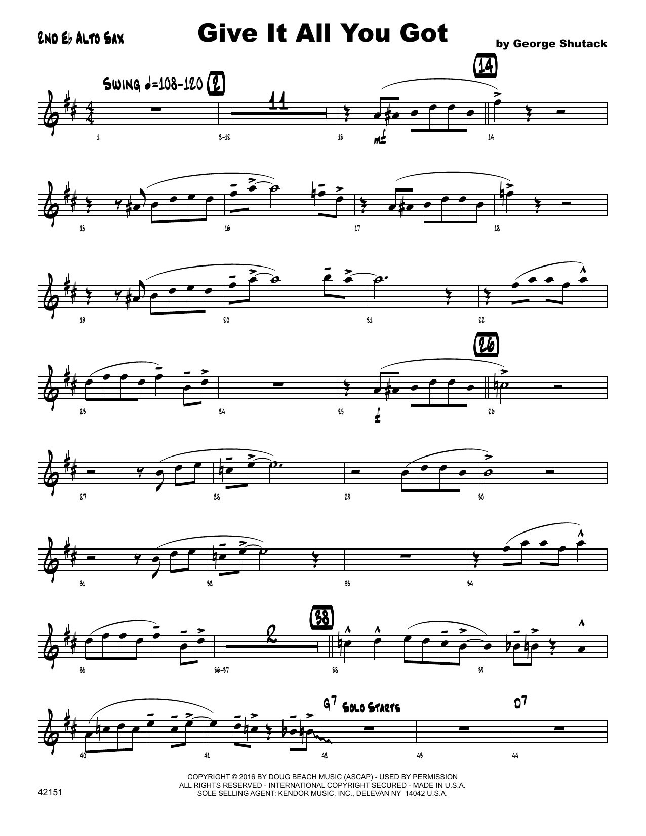 Download George Shutack Give It All You Got - 2nd Eb Alto Saxop Sheet Music