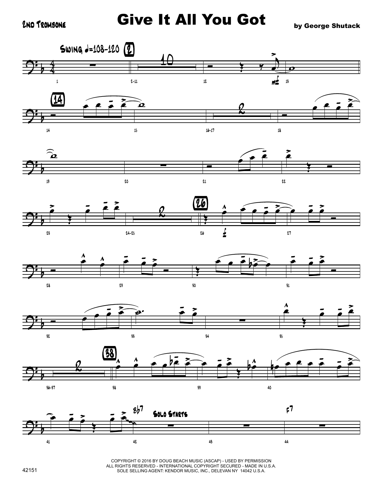 Download George Shutack Give It All You Got - 2nd Trombone Sheet Music