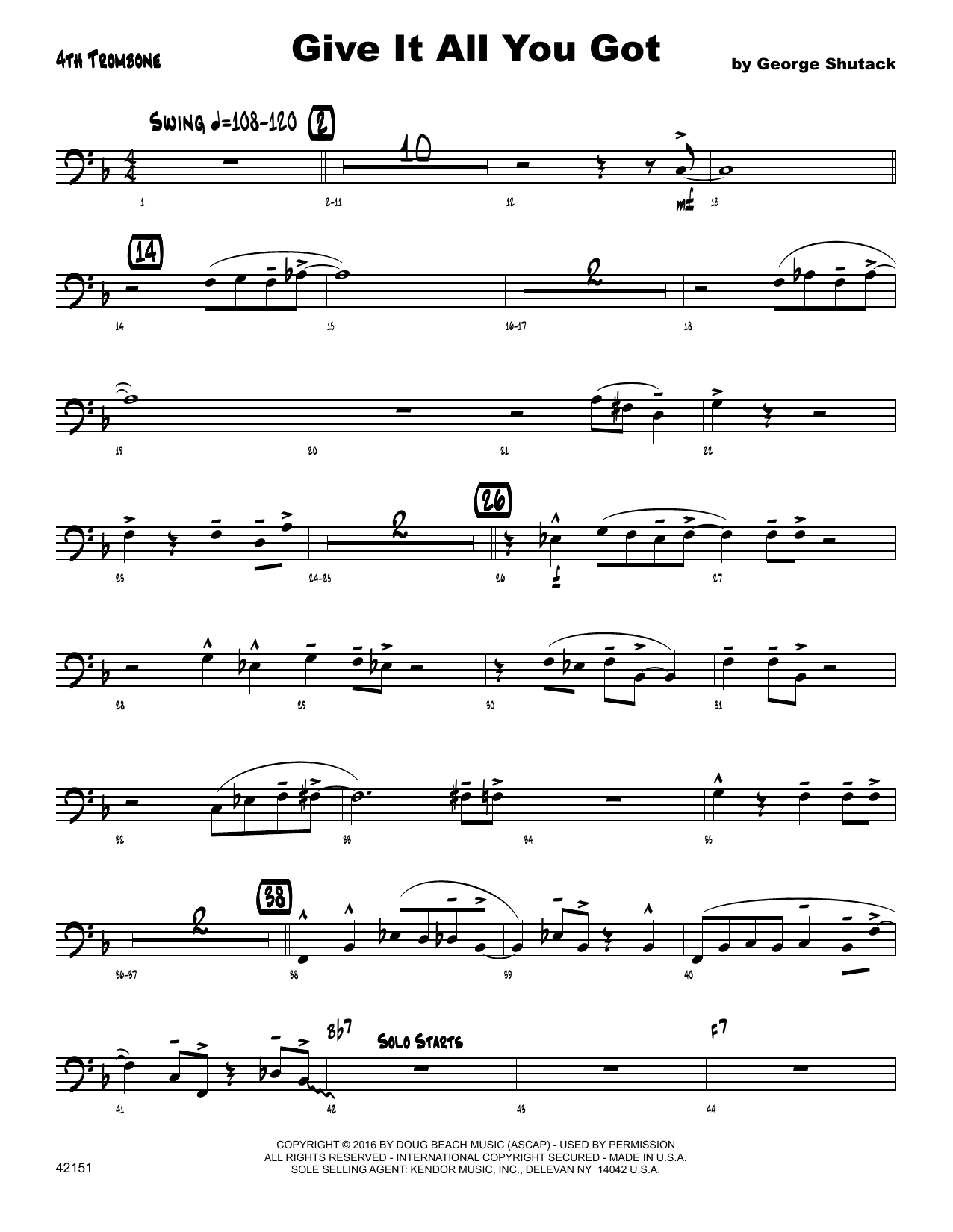 Download George Shutack Give It All You Got - 4th Trombone Sheet Music