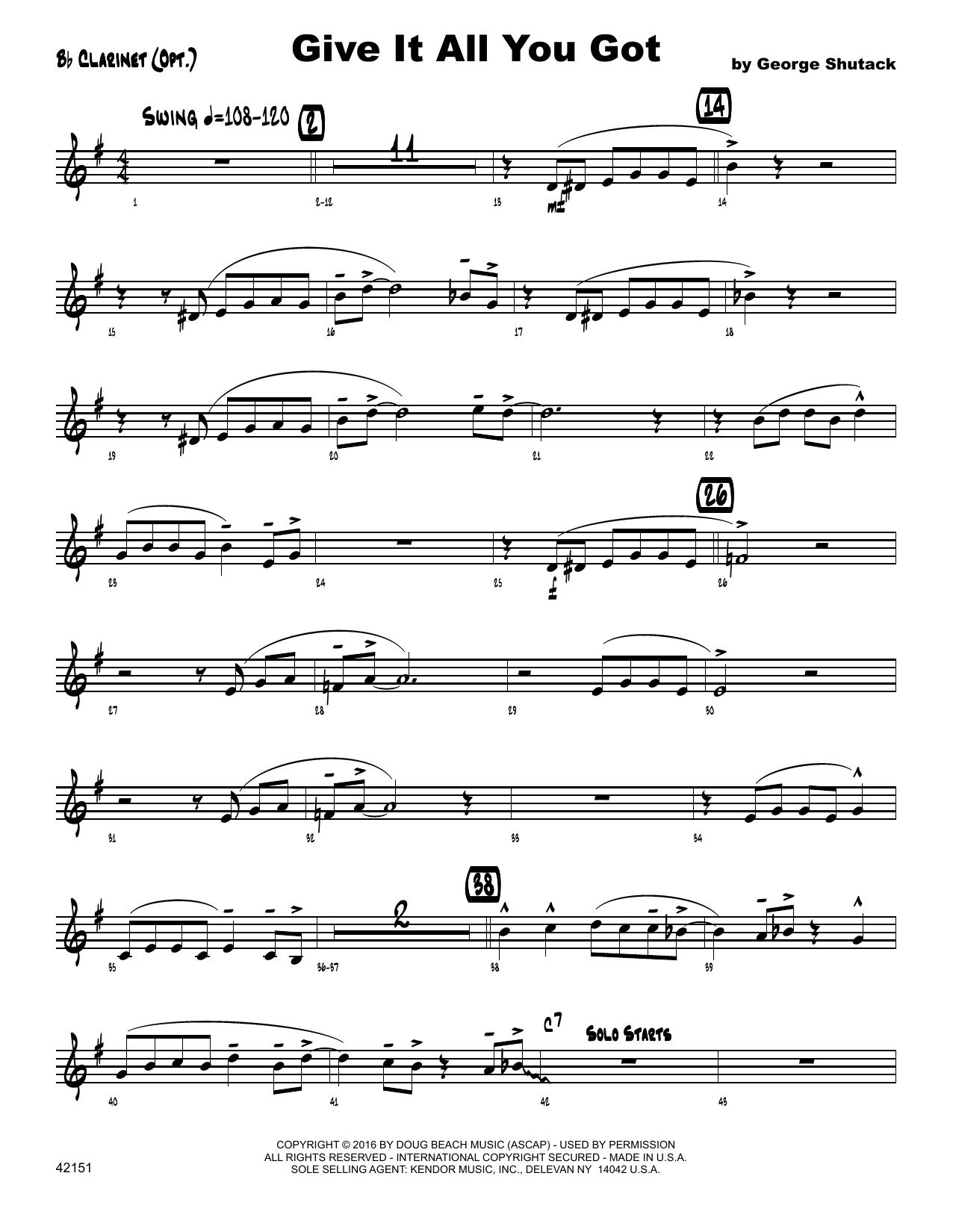 Download George Shutack Give It All You Got - Bb Clarinet Sheet Music