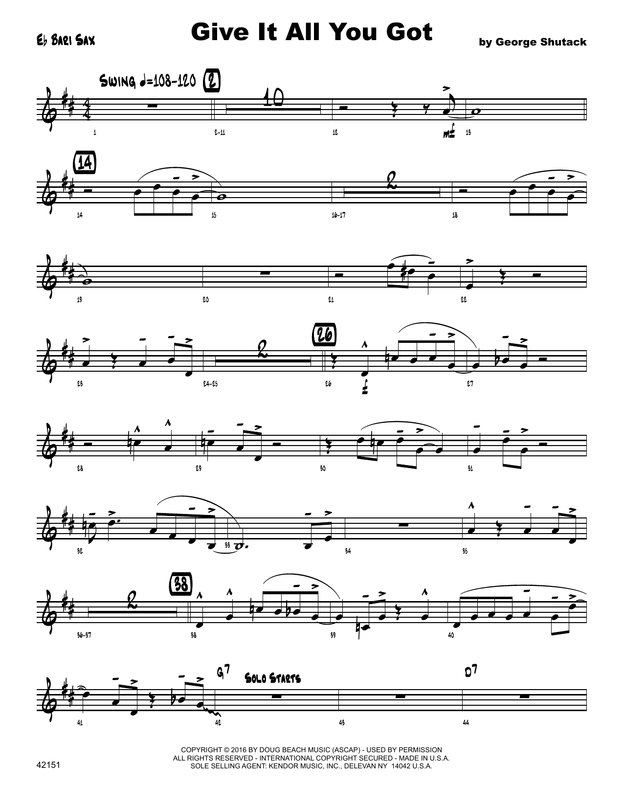 Download George Shutack Give It All You Got - Eb Baritone Saxop Sheet Music