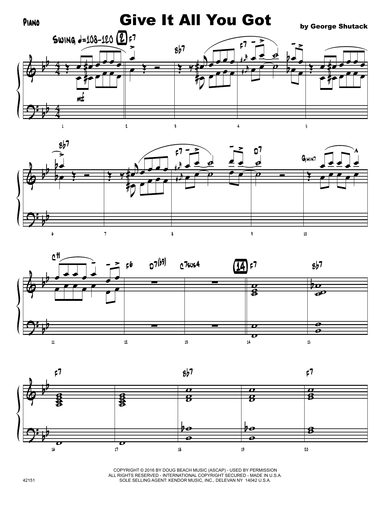 Download George Shutack Give It All You Got - Piano Sheet Music