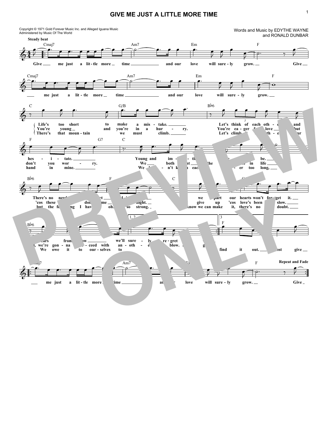 Download Chairmen of the Board Give Me Just A Little More Time Sheet Music