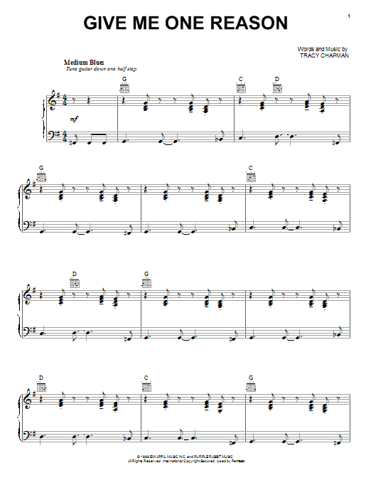 Tracy Chapman Give Me One Reason sheet music notes printable PDF score
