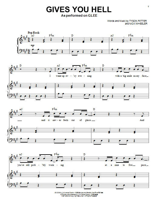 Download Glee Cast Gives You Hell Sheet Music