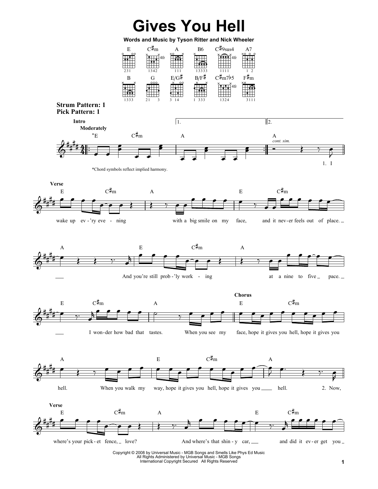 Download The All-American Rejects Gives You Hell Sheet Music