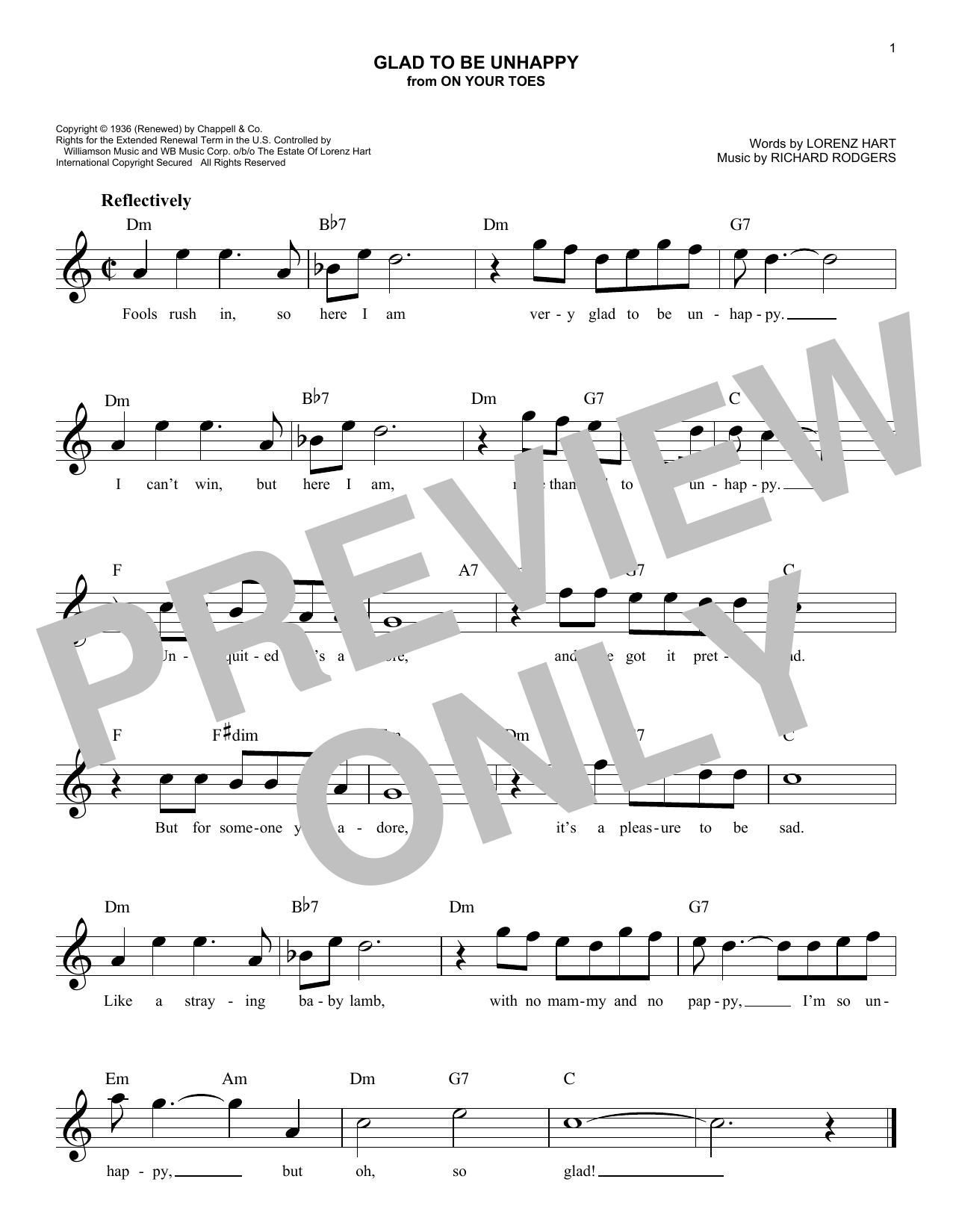 Download Rodgers & Hart Glad To Be Unhappy Sheet Music