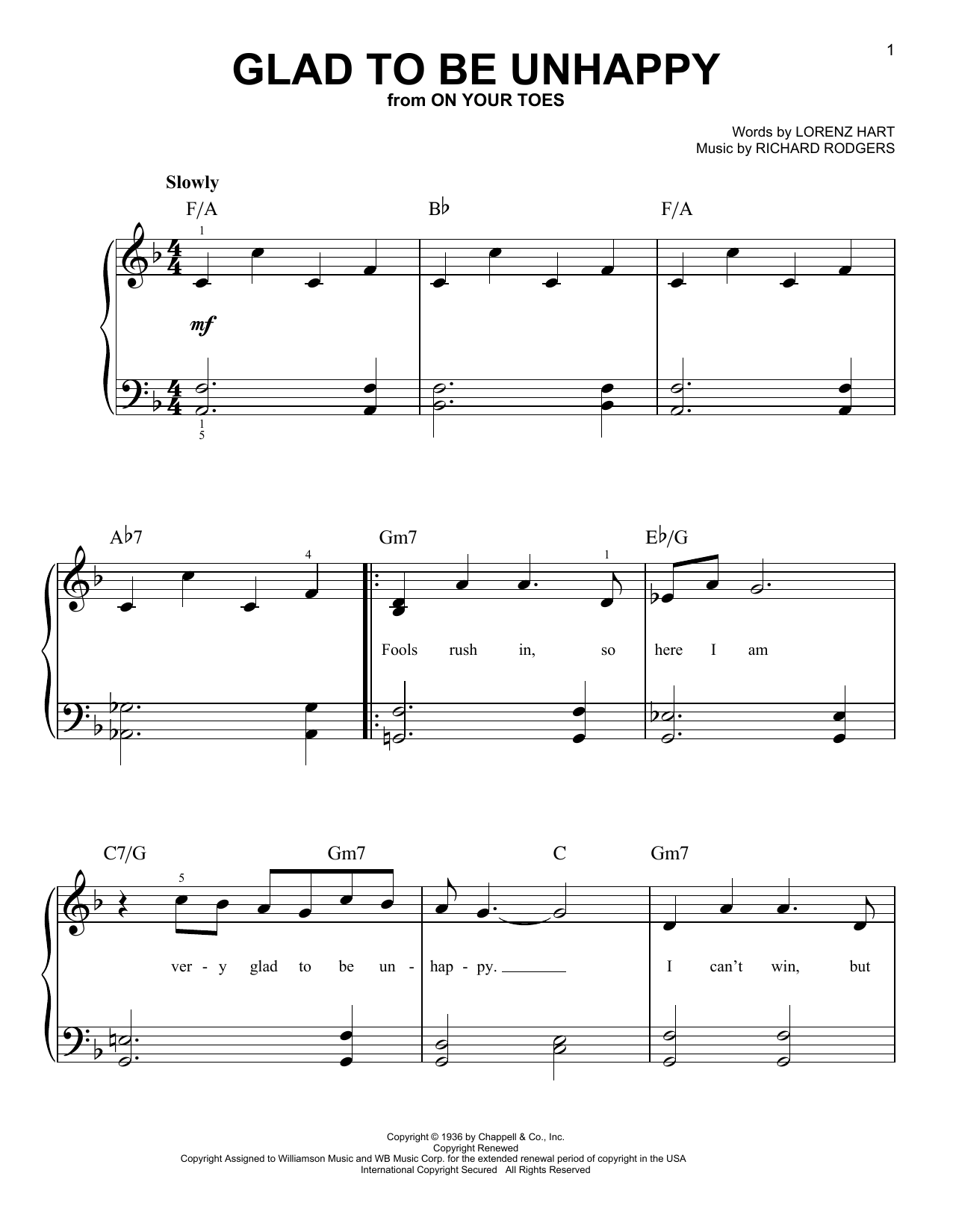 Download Rodgers & Hart Glad To Be Unhappy Sheet Music