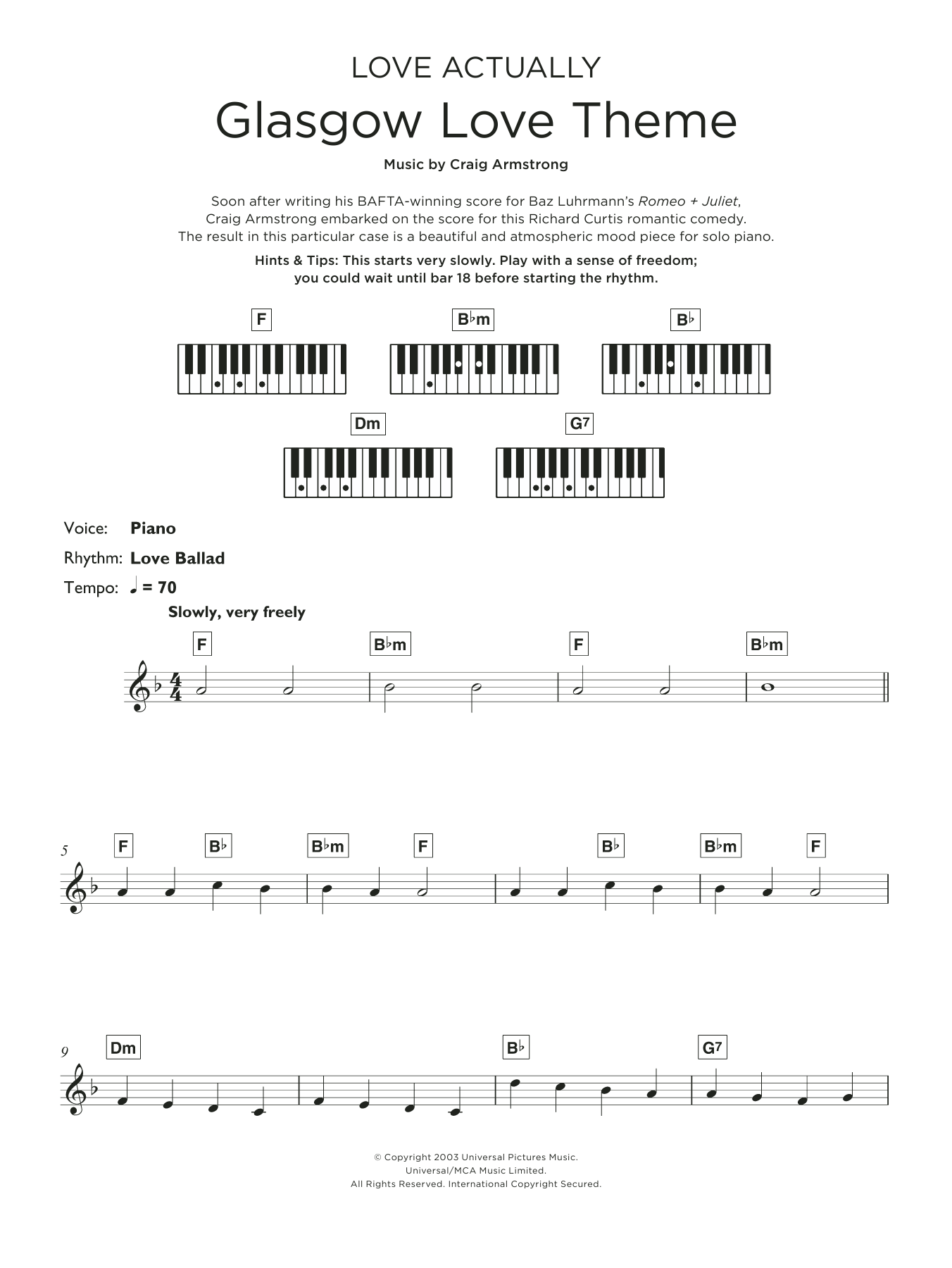 Download Craig Armstrong Glasgow Love Theme Sheet Music