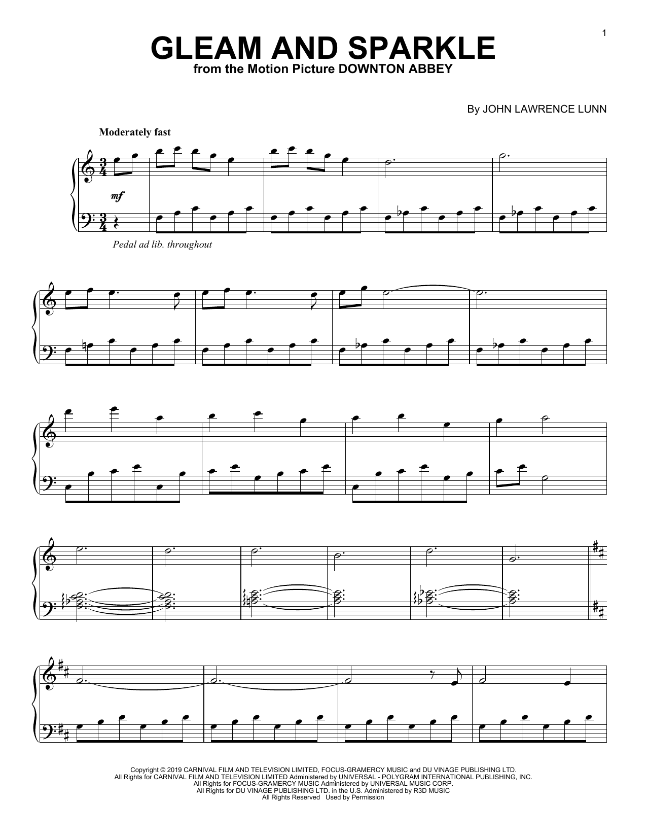 Download John Lunn Gleam And Sparkle (from the Motion Pict Sheet Music