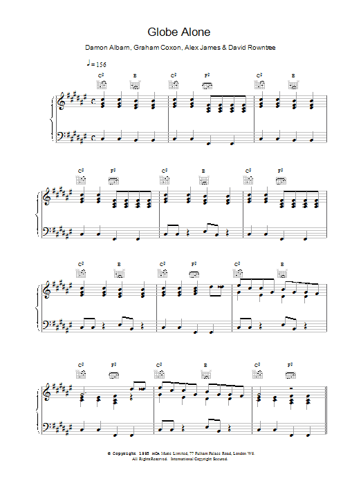 Blur Globe Alone sheet music notes printable PDF score