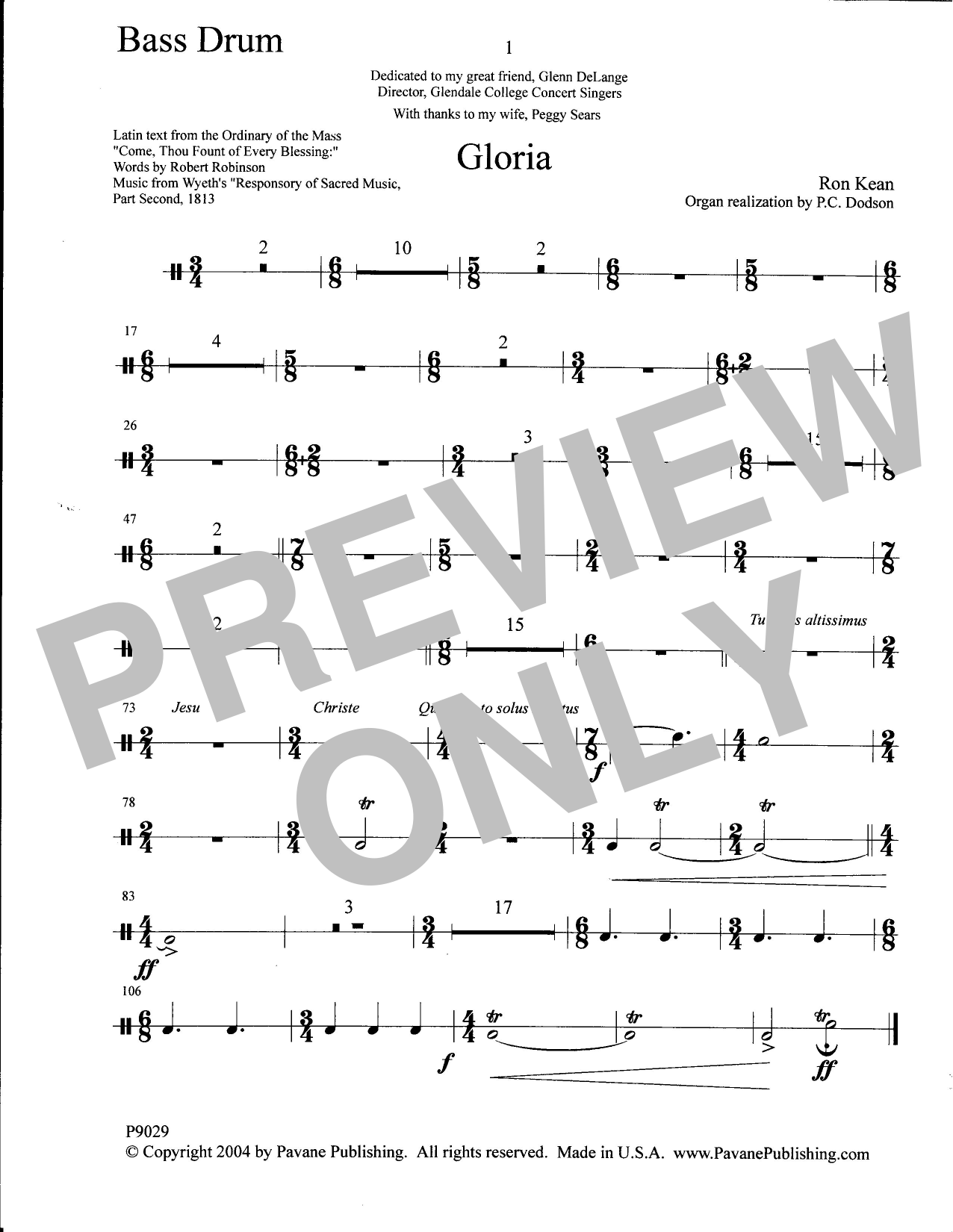 Download Ron Kean Gloria - Bass Drum Sheet Music