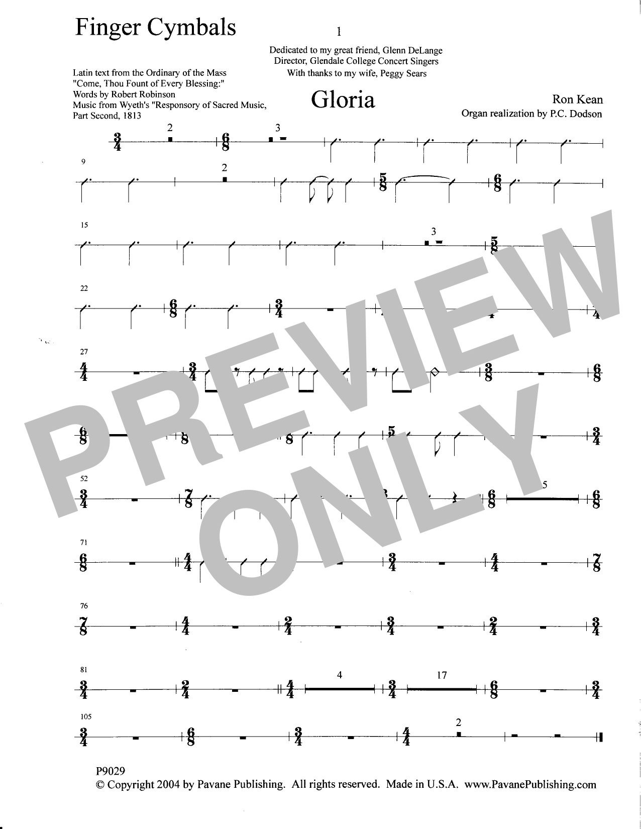 Download Ron Kean Gloria - Finger Cymbals Sheet Music