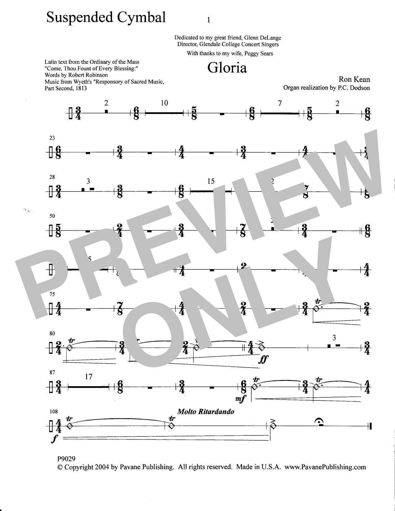 Download Ron Kean Gloria - Suspended Cymbal Sheet Music