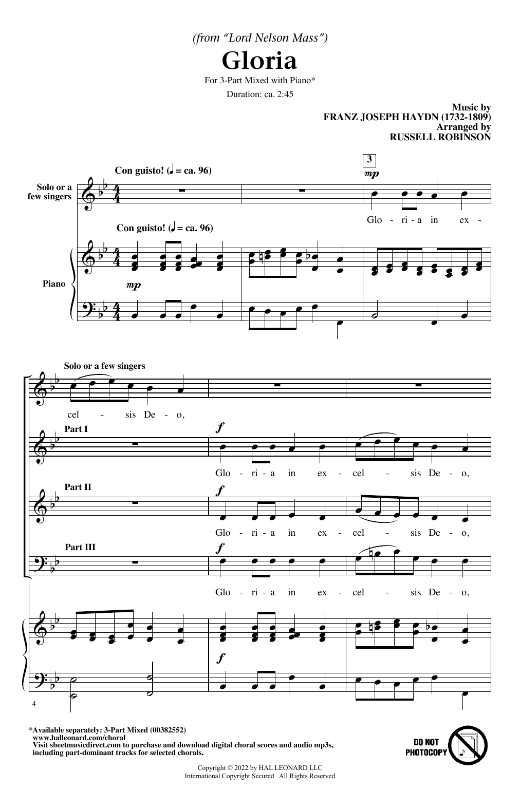 Download Franz Joseph Haydn Gloria (from Lord Nelson Mass) (arr. Ru Sheet Music