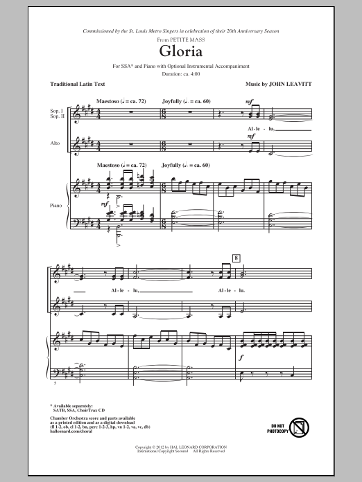 Download John Leavitt Gloria (from Petite Mass) Sheet Music