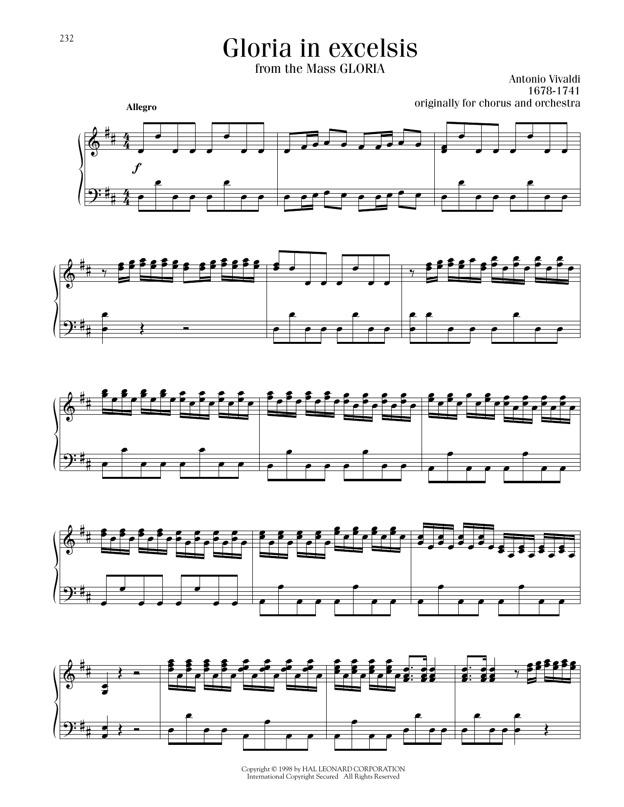 Antonio Vivaldi Gloria In Excelsis sheet music notes printable PDF score