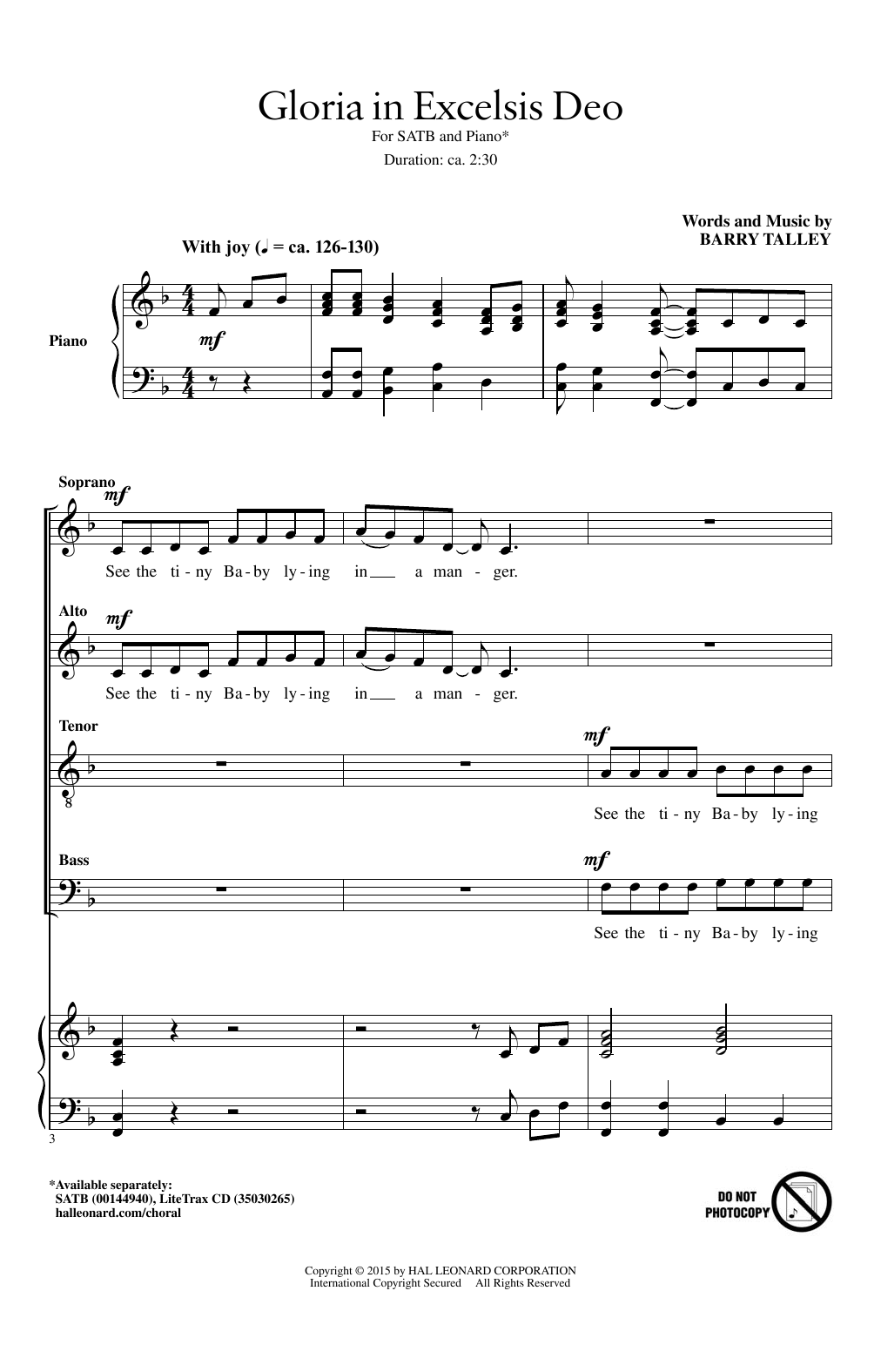 Download Barry Talley Gloria In Excelsis Deo Sheet Music