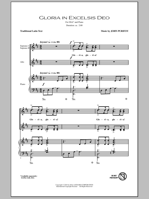 Download John Purifoy Gloria In Excelsis Deo Sheet Music