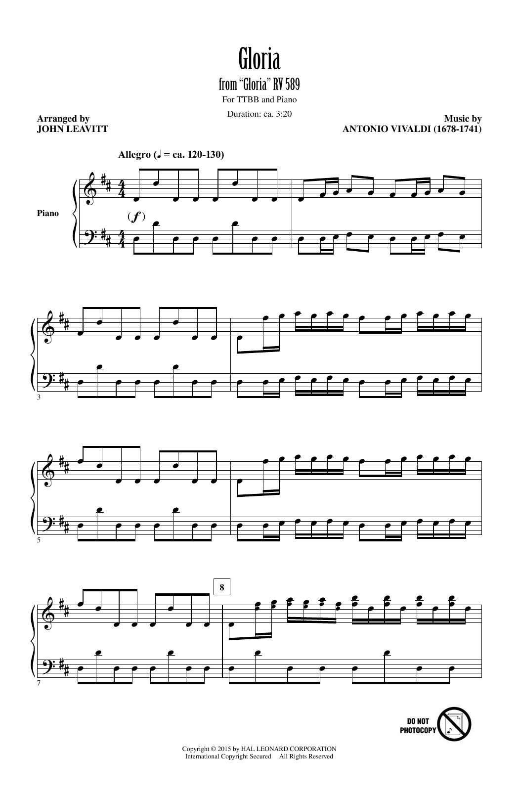 Download Antonio Vivaldi Gloria In Excelsis (Arr. John Leavitt) Sheet Music