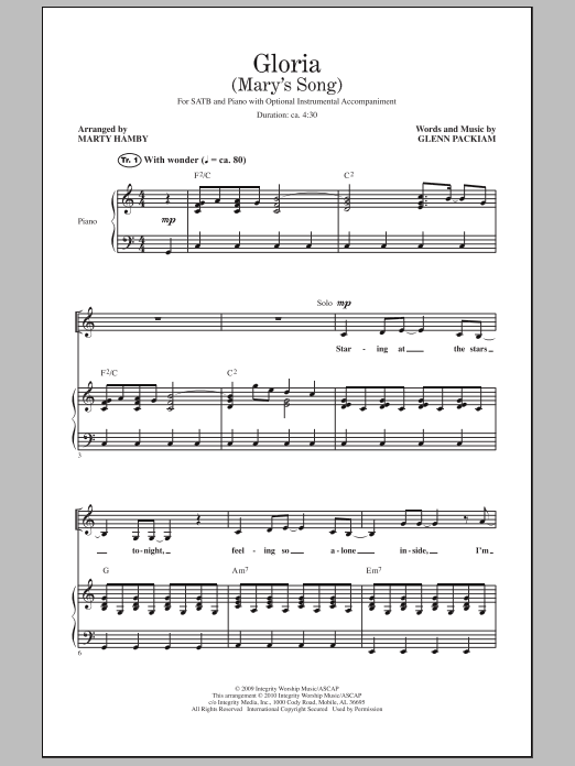 Download Marty Hamby Gloria (Mary's Song) Sheet Music
