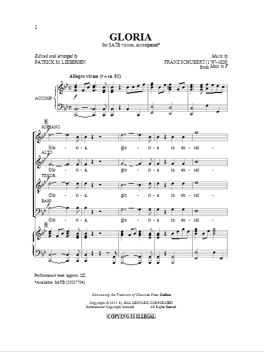 Download Franz Schubert Gloria (arr. Patrick M. Liebergen) Sheet Music