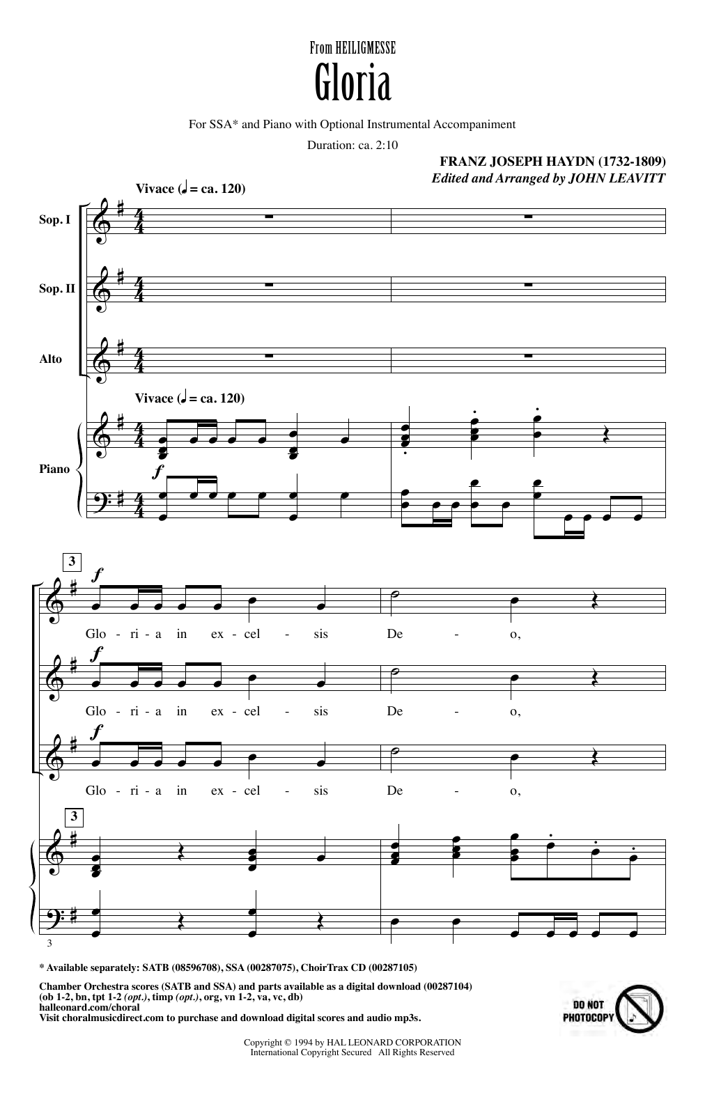 Download Franz Joseph Haydn Gloria (from Heiligmesse) (arr. John Le Sheet Music