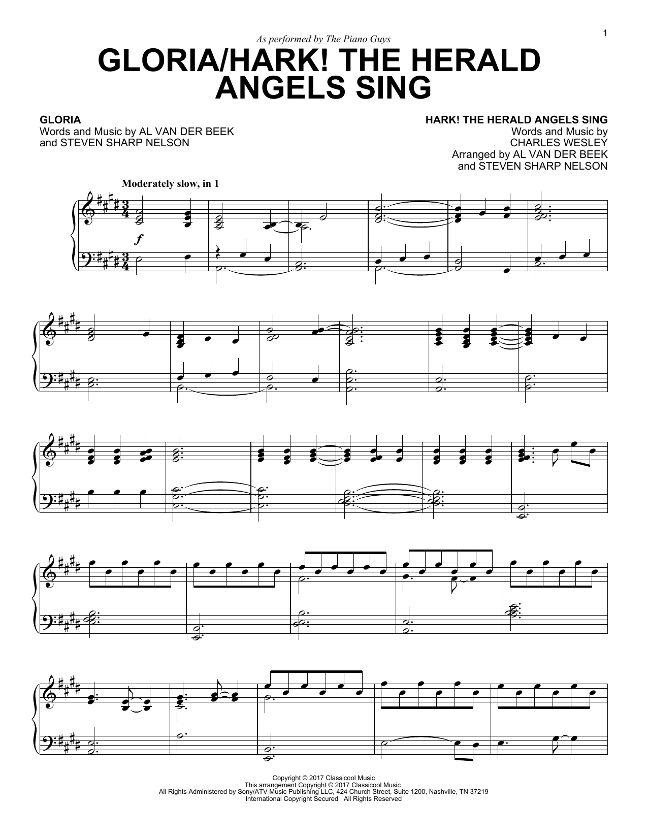 Download The Piano Guys Gloria/Hark! The Herald Angels Sing Sheet Music