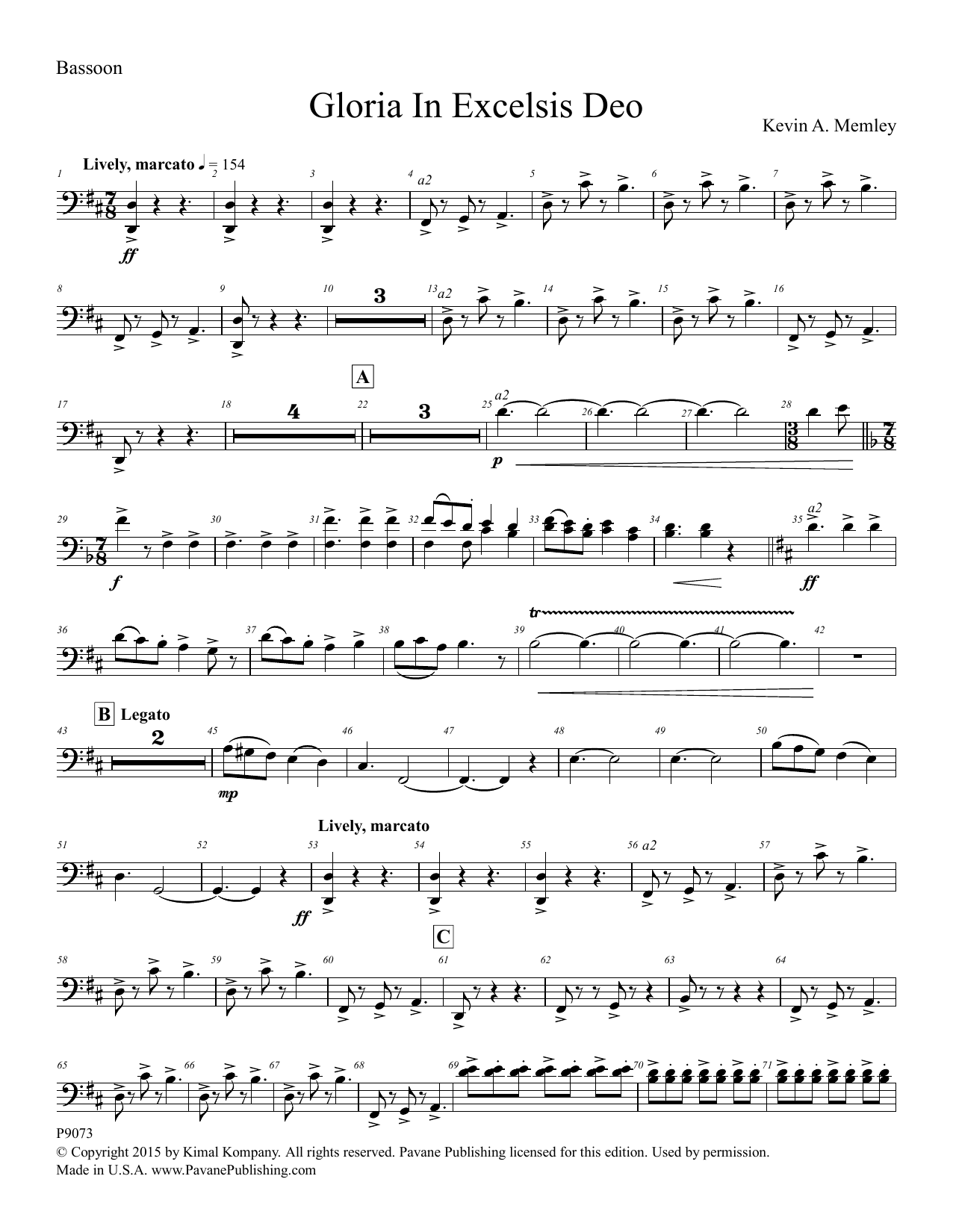 Download Kevin A. Memley Gloria in Excelsis Deo - Bassoon Sheet Music