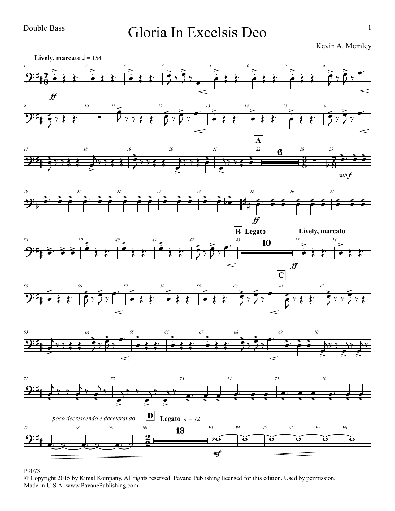 Download Kevin A. Memley Gloria in Excelsis Deo - Double Bass Sheet Music