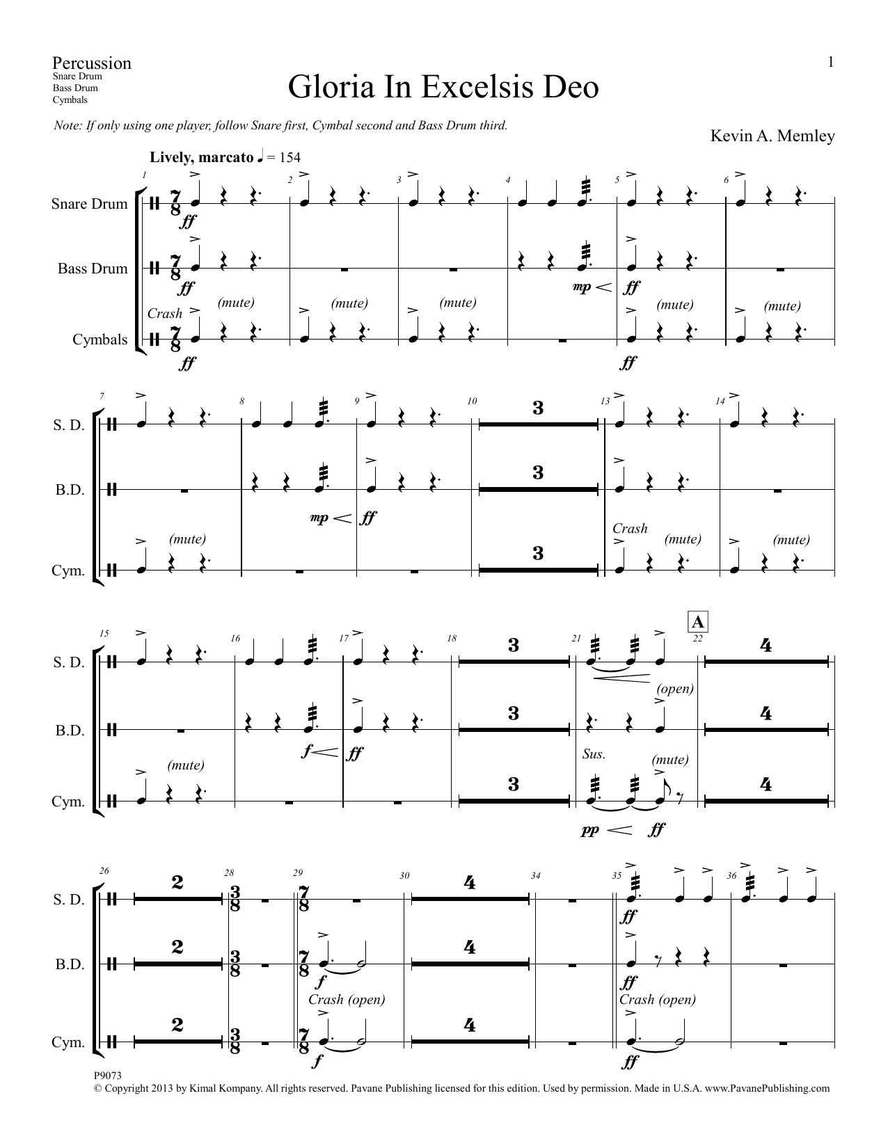 Download Kevin A. Memley Gloria in Excelsis Deo - Percussion Sheet Music