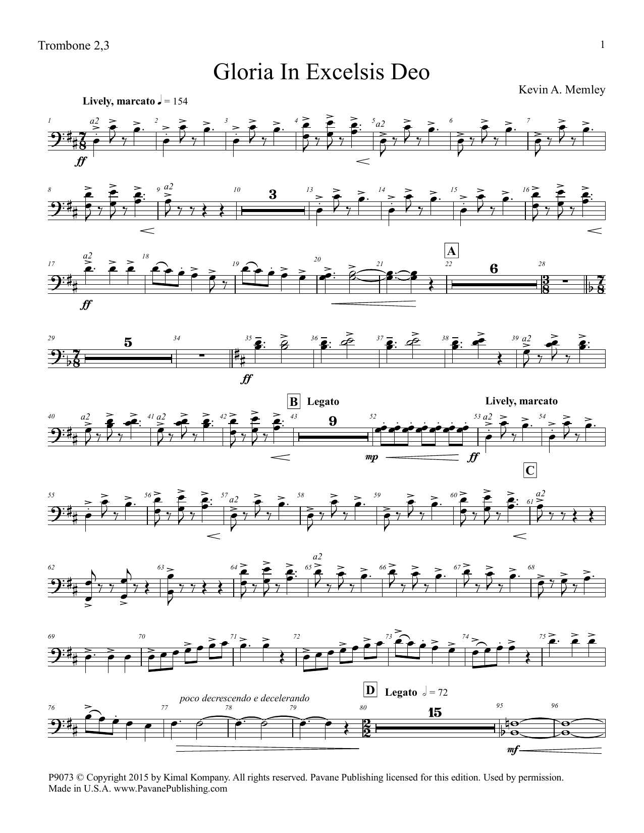 Download Kevin A. Memley Gloria in Excelsis Deo - Trombone 2 & 3 Sheet Music