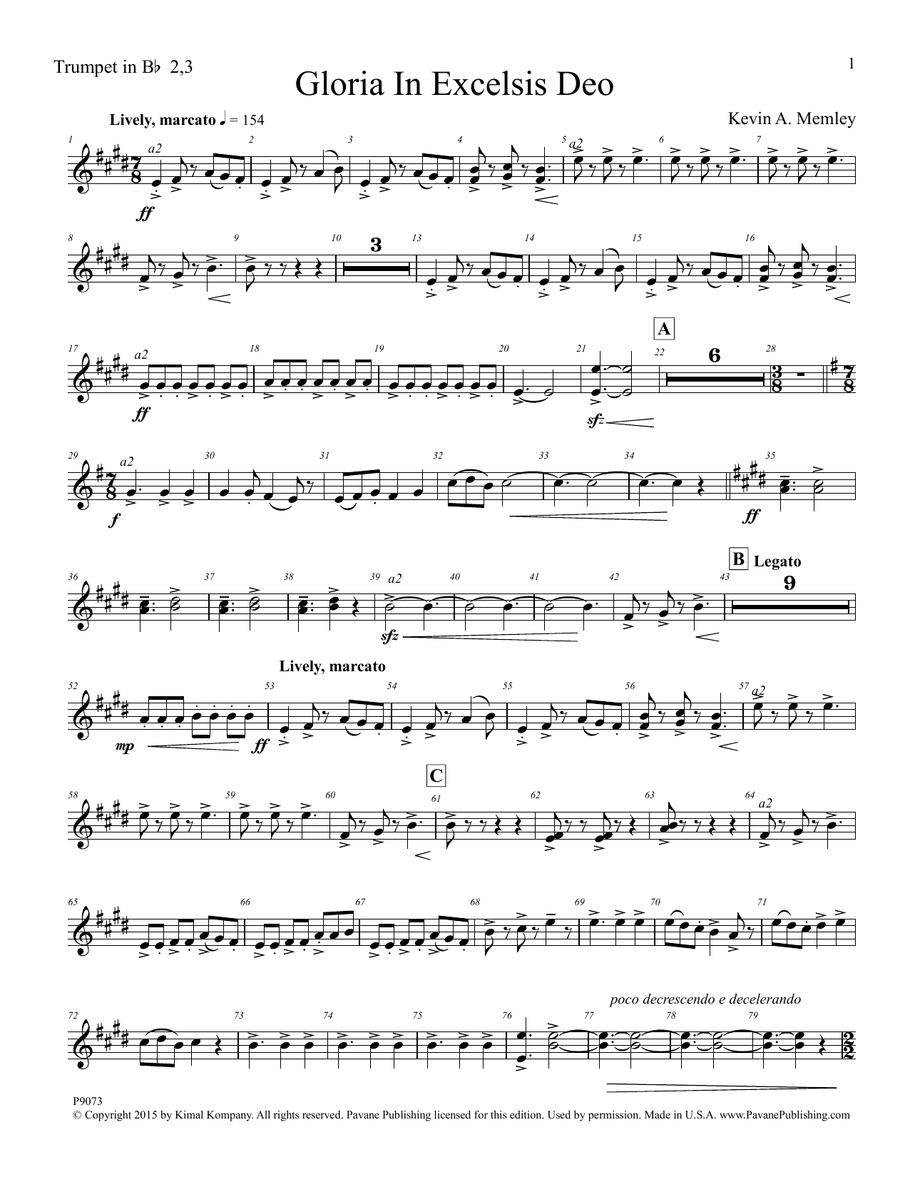Download Kevin A. Memley Gloria in Excelsis Deo - Trumpet 2 & 3 Sheet Music