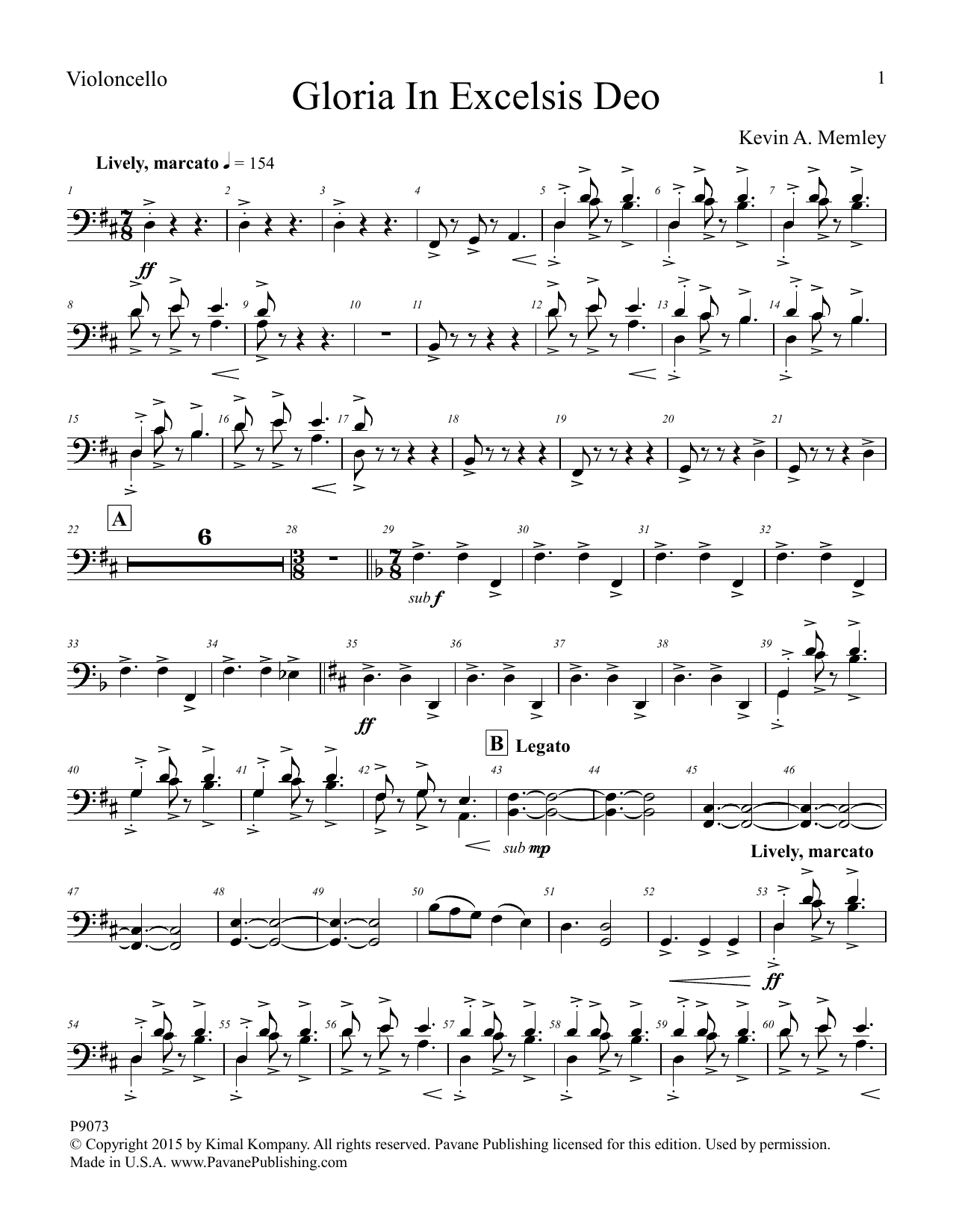 Download Kevin A. Memley Gloria in Excelsis Deo - Violoncello Sheet Music