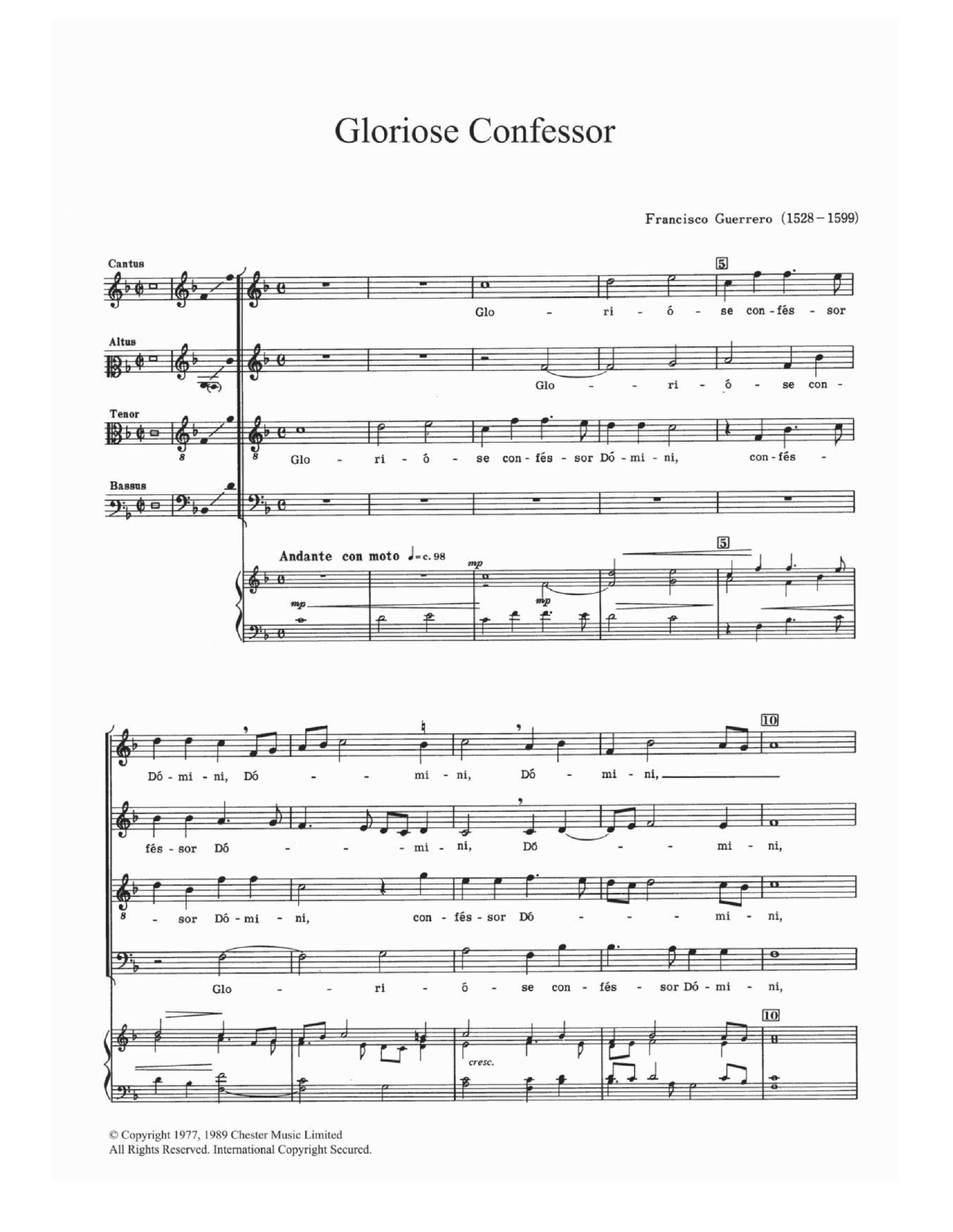 Download Francisco Guerrero Gloriose Confessor Sheet Music