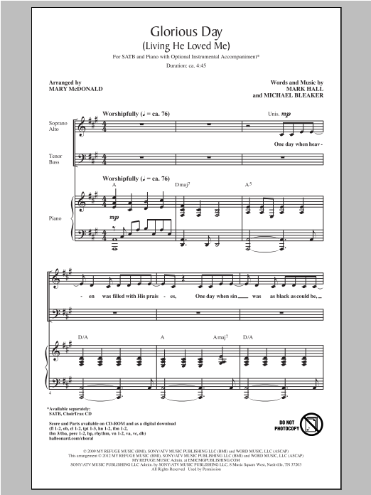 Download Casting Crowns Glorious Day (Living He Loved Me) (arr. Sheet Music